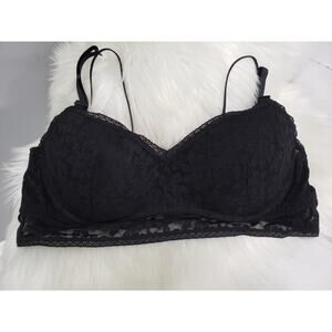 NEW Victoria Secret PINK Bralette Bra Black Lace Push Up Long Line Underwire XXL